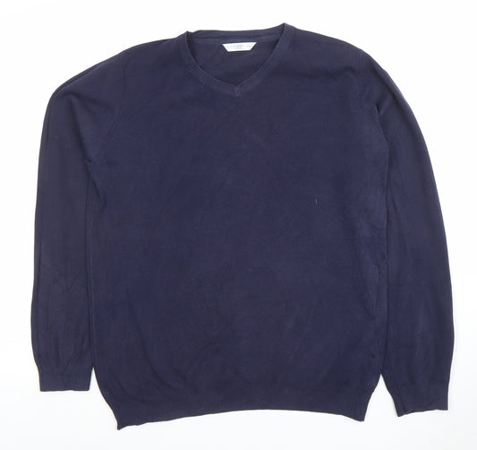 John Lewis Boys Navy Blue V-Neck Jumper 15/16 Years Cotton Blend Knit