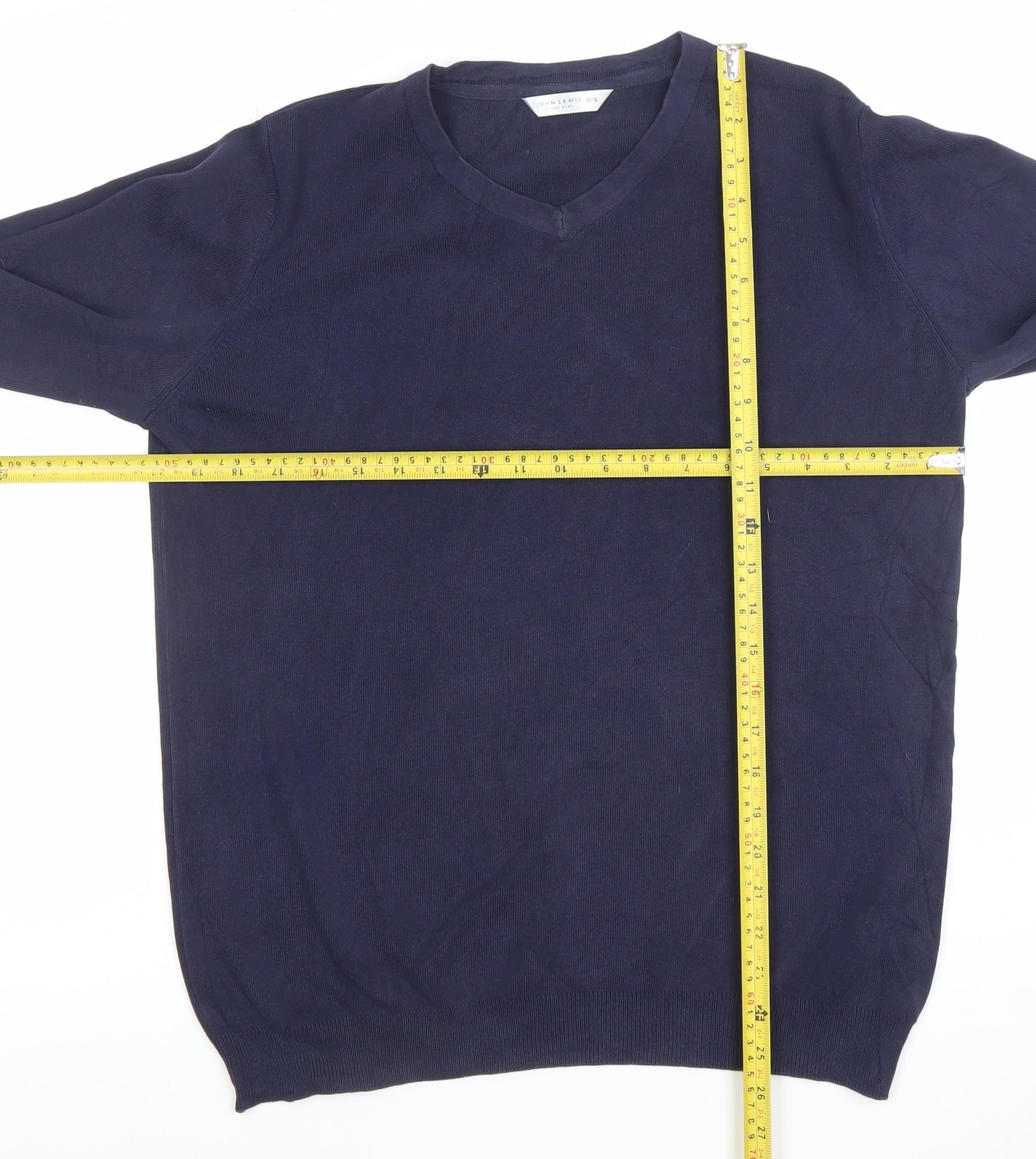 John Lewis Boys Navy Blue V-Neck Jumper 15/16 Years Cotton Blend Knit
