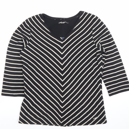 Dash Women’s Black Striped V-Neck 3/4 Sleeve Jersey Top Size 10