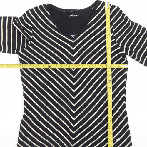 Dash Women’s Black Striped V-Neck 3/4 Sleeve Jersey Top Size 10