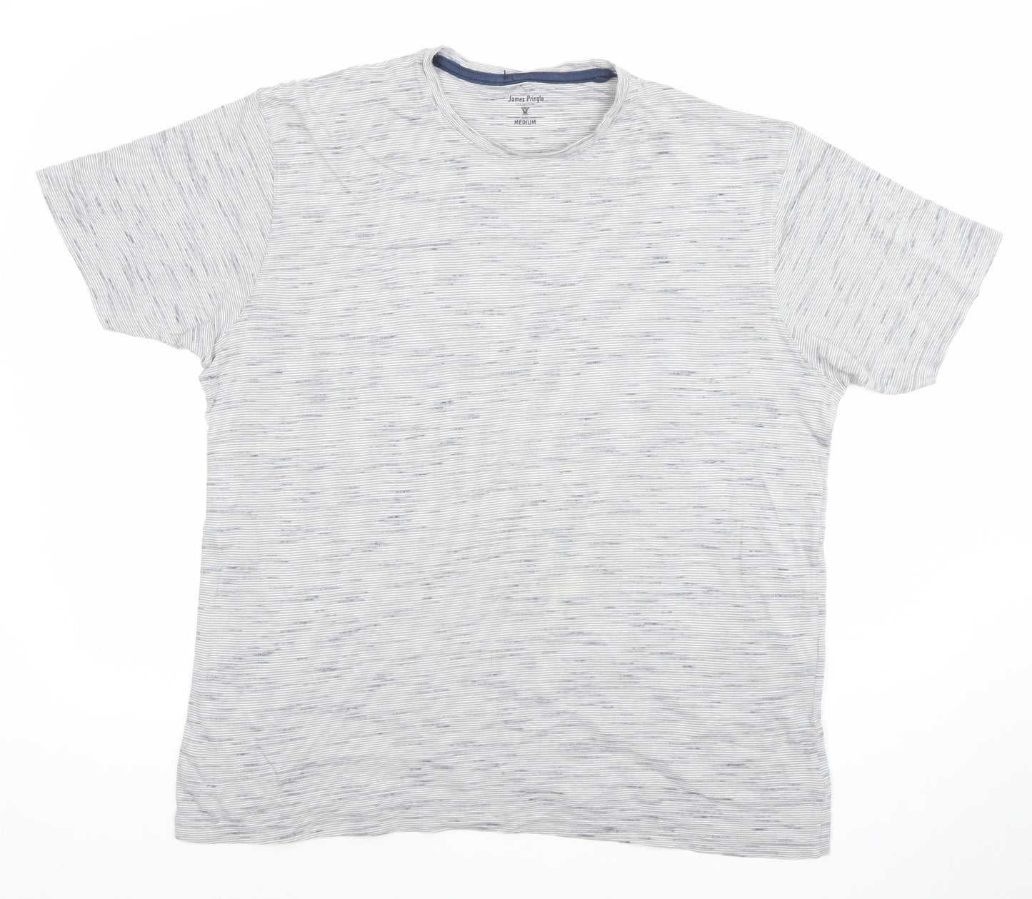 James Pringle Men’s Grey Striped Crew Neck Cotton Blend T-Shirt Size M