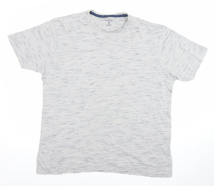 James Pringle Men’s Grey Striped Crew Neck Cotton Blend T-Shirt Size M