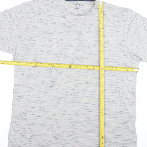 James Pringle Men’s Grey Striped Crew Neck Cotton Blend T-Shirt Size M