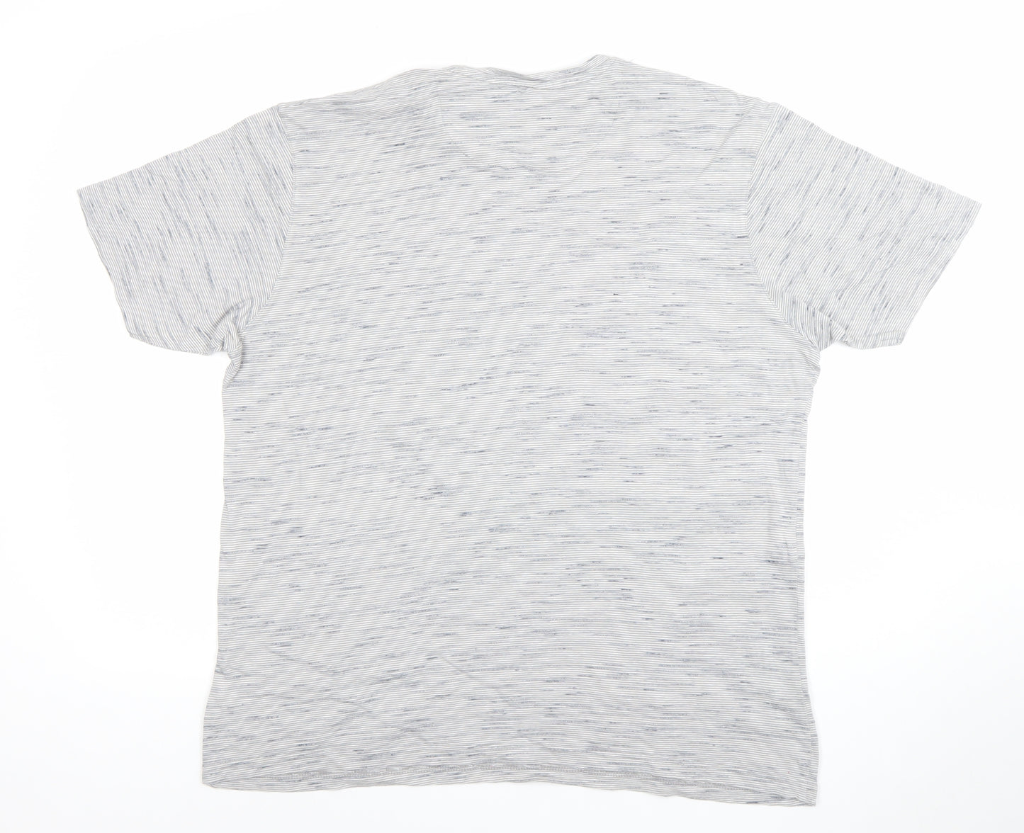 James Pringle Men’s Grey Striped Crew Neck Cotton Blend T-Shirt Size M