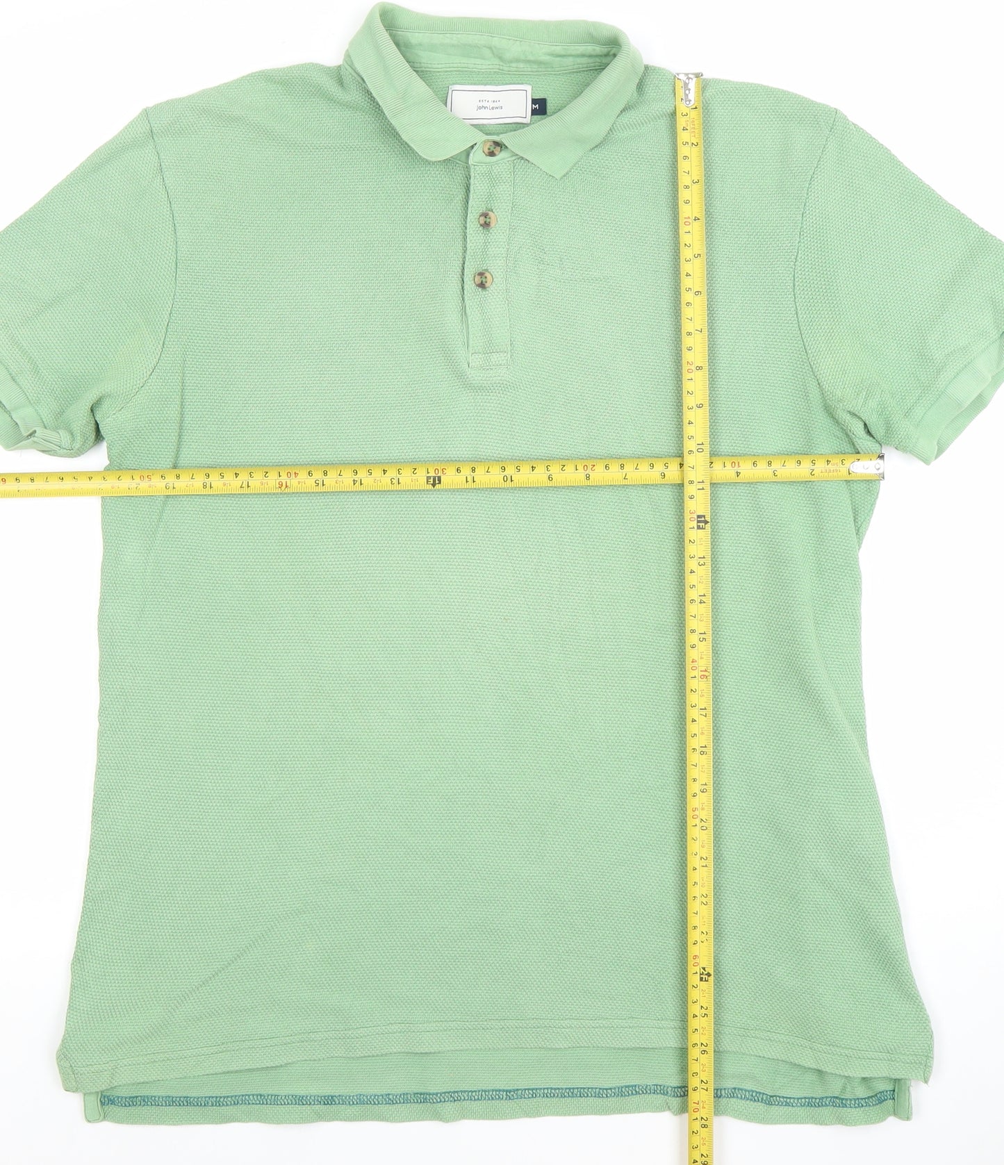 John Lewis Men Green Cotton Short Sleeve Polo Shirt Size M
