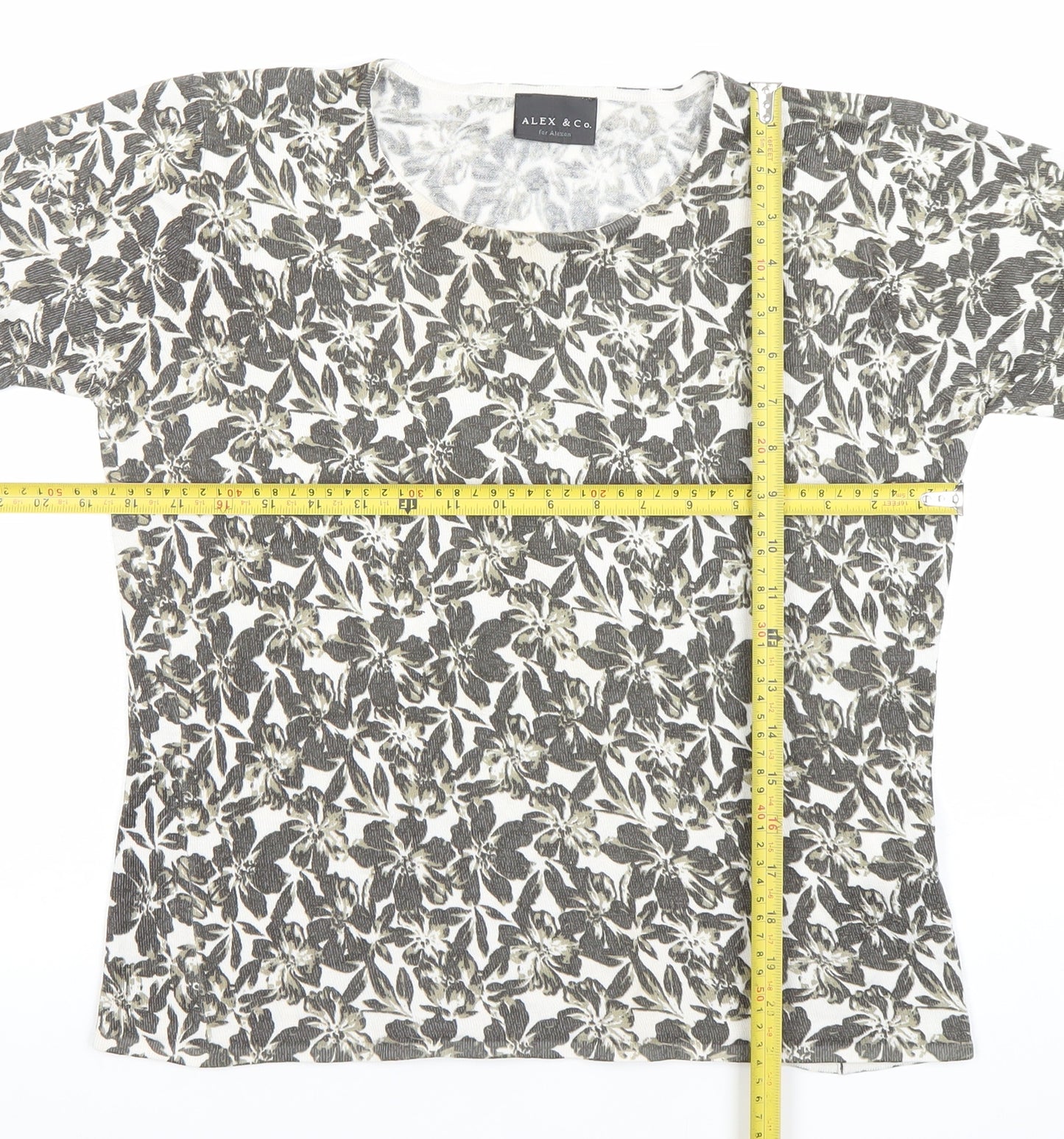 Alex & Co. Women’s Grey Floral Knit Short Sleeve T-Shirt UK 12/14