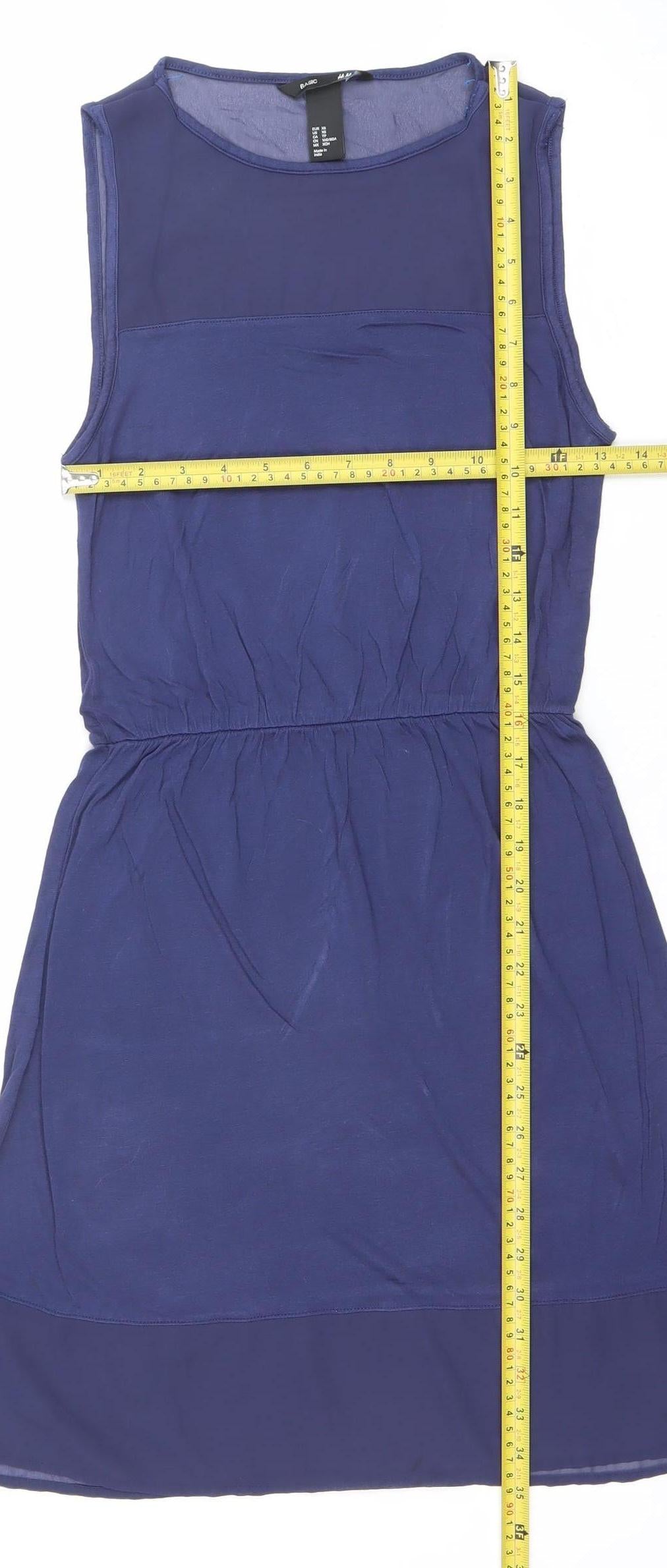 H&M Women Blue Sleeveless A-Line Knee Length Dress XS