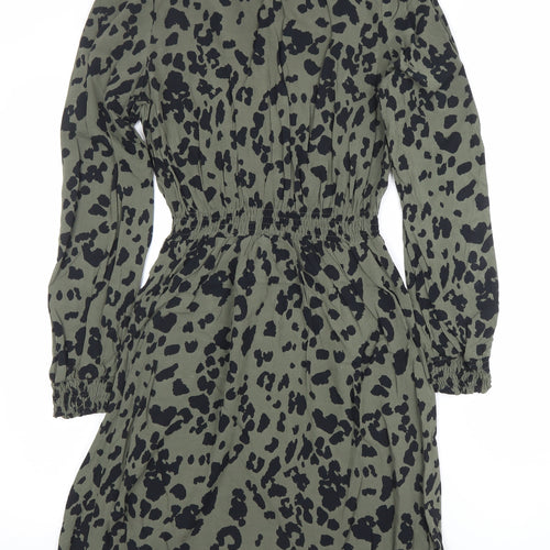 ONLY Women's Green Animal Print Long Sleeve A-Line Dress Size 8