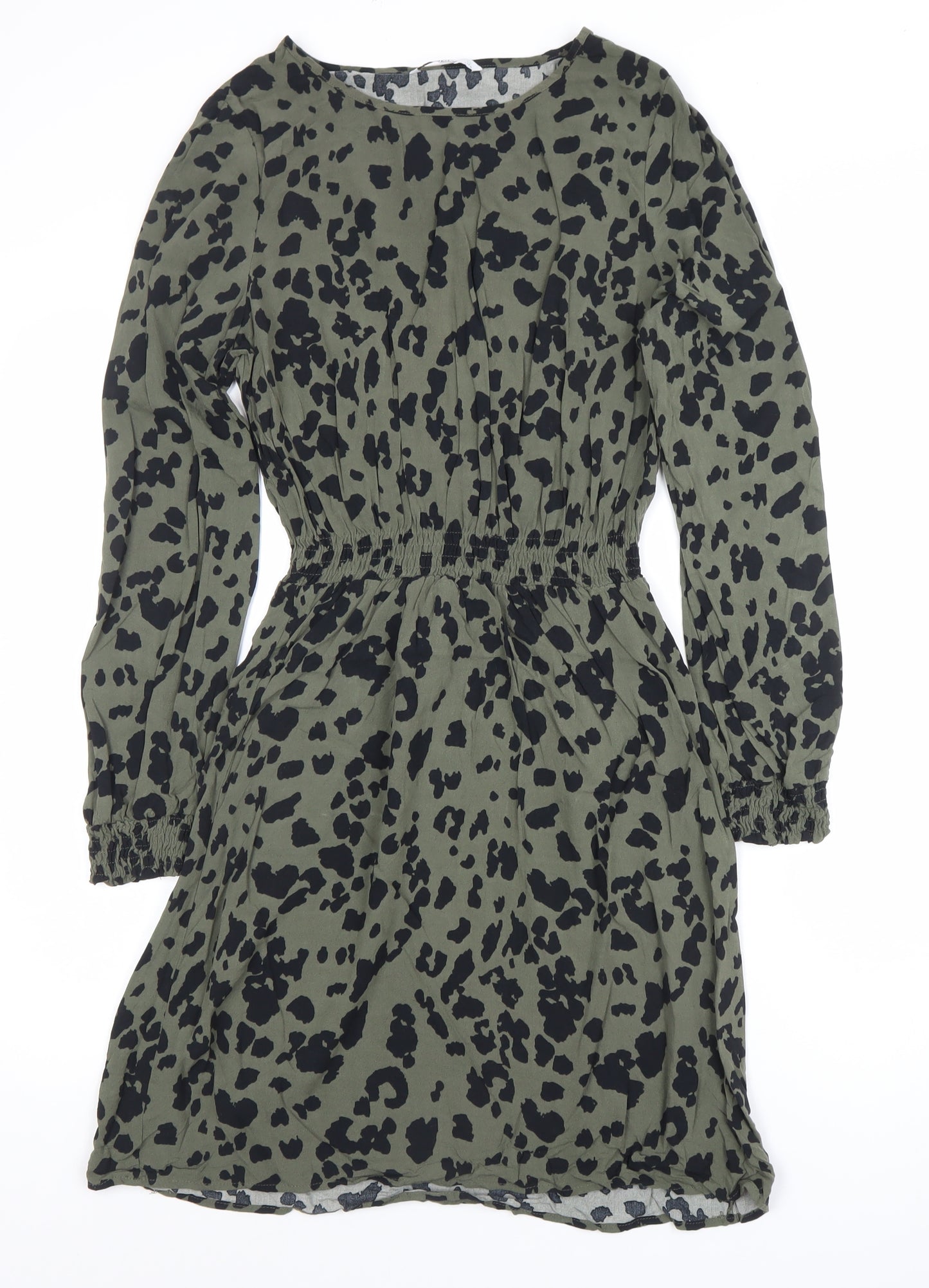 ONLY Women's Green Animal Print Long Sleeve A-Line Dress Size 8