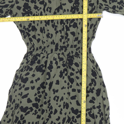 ONLY Women's Green Animal Print Long Sleeve A-Line Dress Size 8