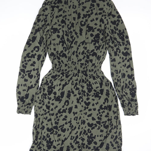 ONLY Women's Green Animal Print Long Sleeve A-Line Dress Size 8