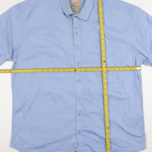 Benetti Men's Blue Cotton Short Sleeve Button-Up Shirt XL Comfort Fit