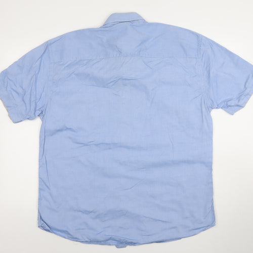 Benetti Men's Blue Cotton Short Sleeve Button-Up Shirt XL Comfort Fit