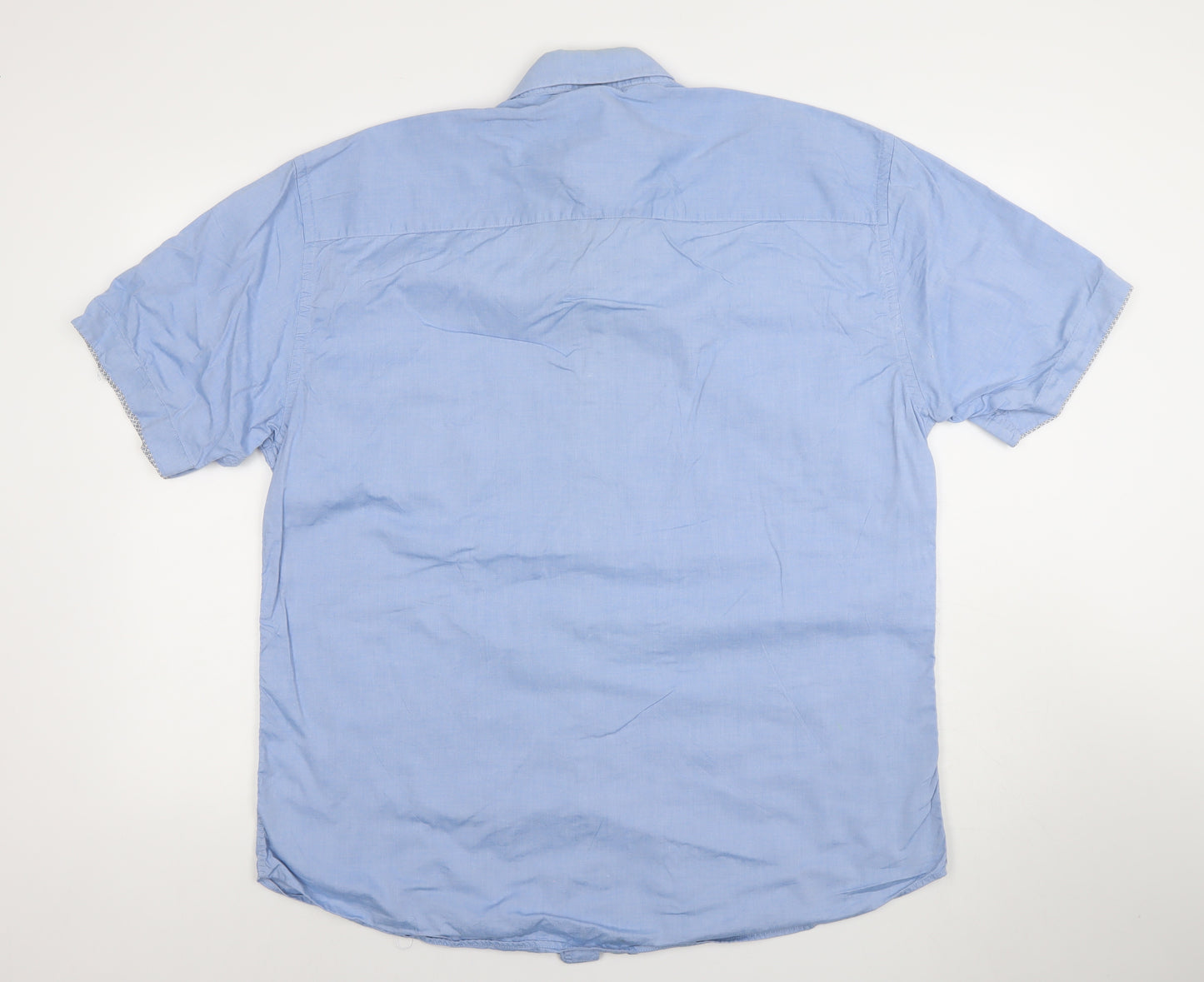 Benetti Men's Blue Cotton Short Sleeve Button-Up Shirt XL Comfort Fit
