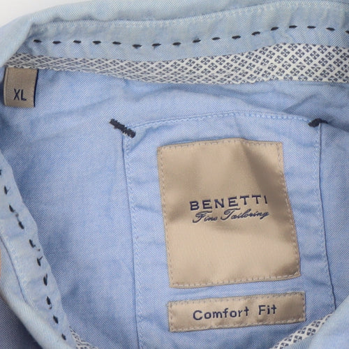 Benetti Men's Blue Cotton Short Sleeve Button-Up Shirt XL Comfort Fit