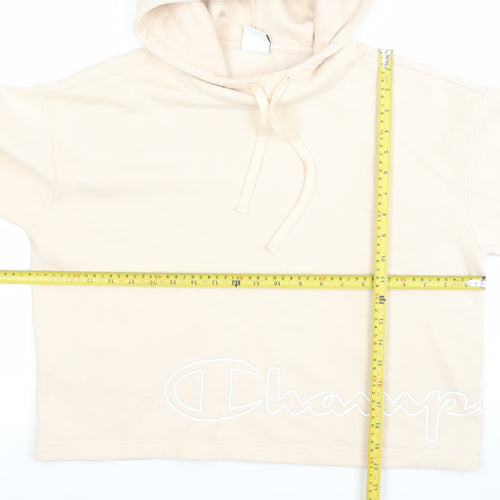 Champion Womens Beige Pullover Hoodie Medium Cotton Blend Logo Casual Sweatshirt