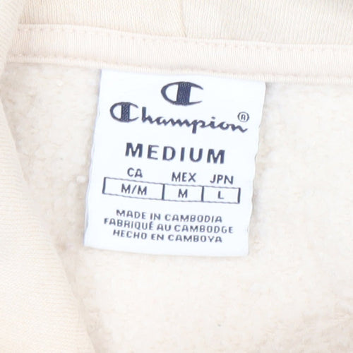 Champion Womens Beige Pullover Hoodie Medium Cotton Blend Logo Casual Sweatshirt