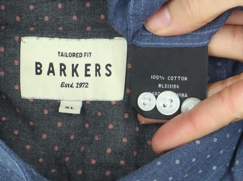 Barkers Mens Blue XL Tailored Fit 100% Cotton Dress Shirt