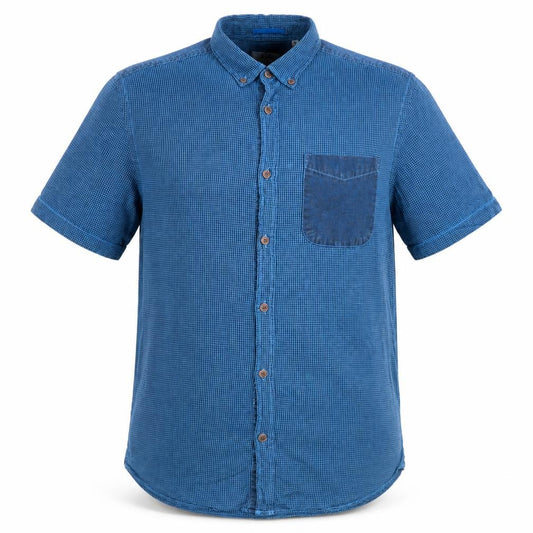 Front view of River Island Men's Blue Short Sleeve Button-Up Cotton Shirt M