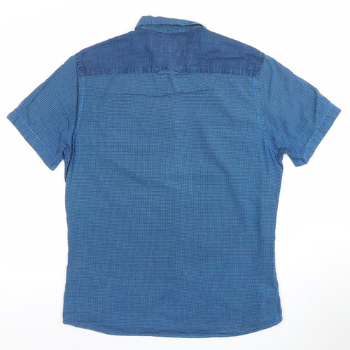 River Island Men's Blue Short Sleeve Button-Up Cotton Shirt M