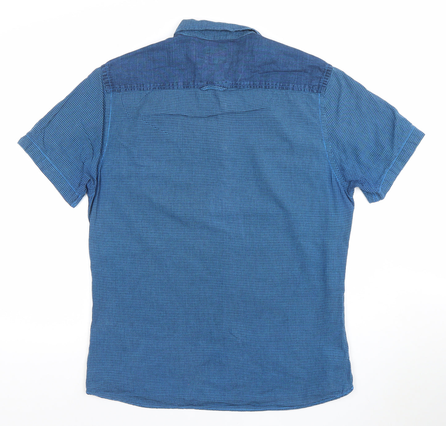 River Island Men's Blue Short Sleeve Button-Up Cotton Shirt M