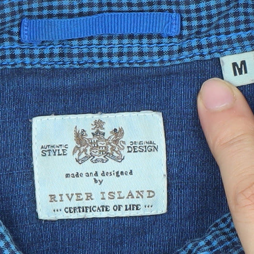 River Island Men's Blue Short Sleeve Button-Up Cotton Shirt M