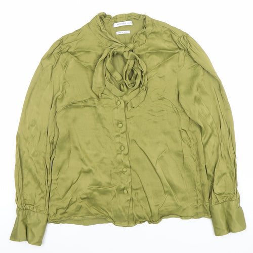 Reserved Womens Green Tie Neck Long Sleeve Viscose Blouse Size 6