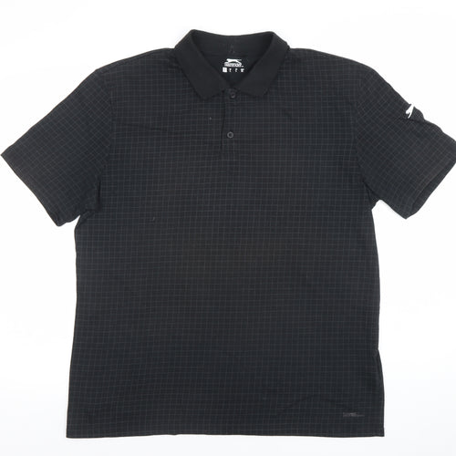 Slazenger Men's Black Check Polo Shirt L Lightweight Sports Top