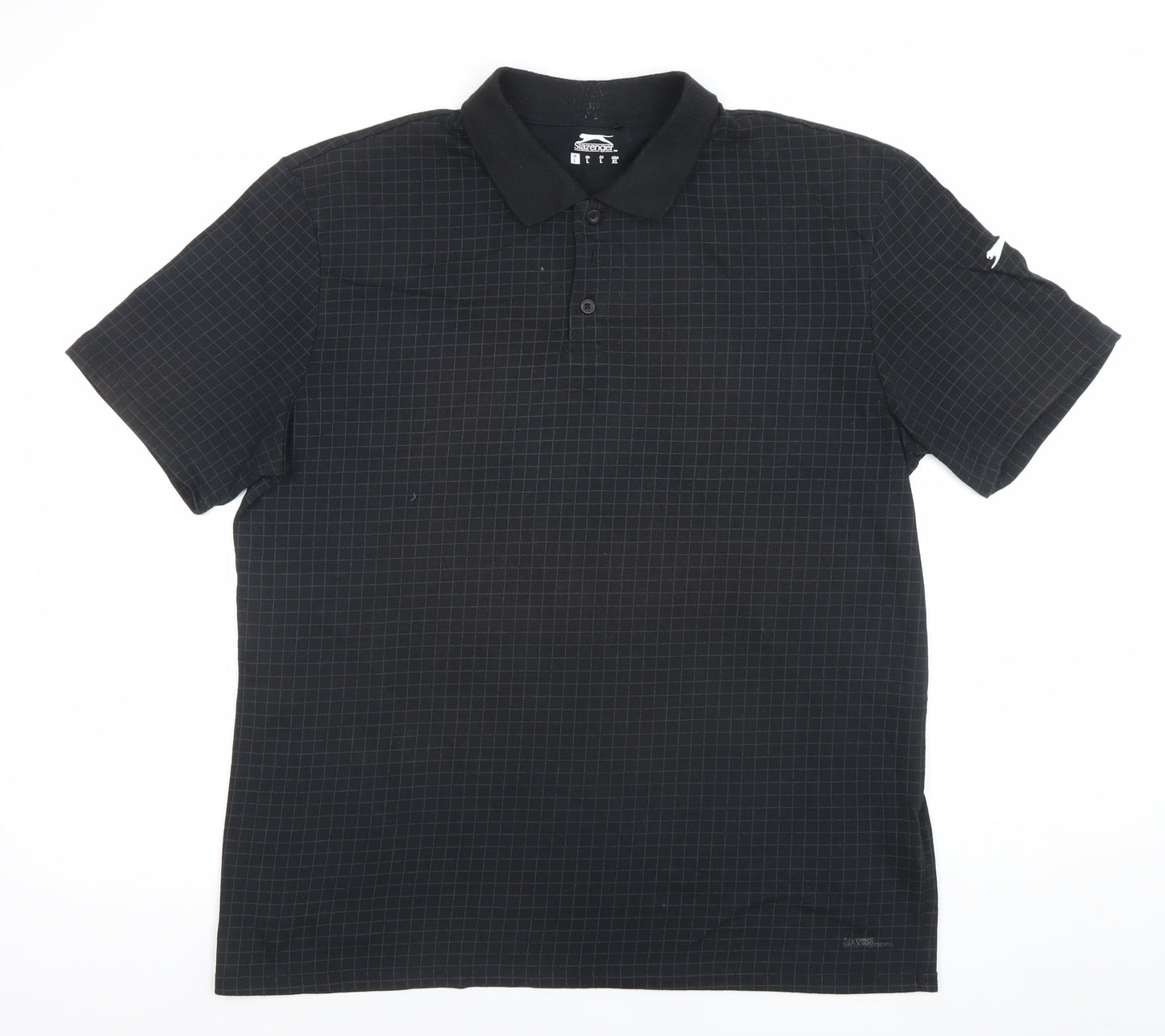 Slazenger Men's Black Check Polo Shirt L Lightweight Sports Top