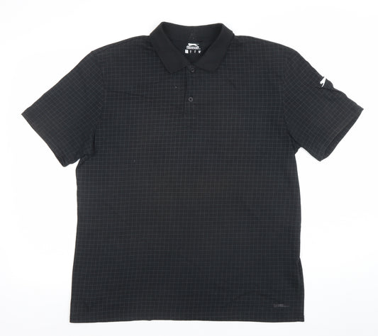 Slazenger Men's Black Check Polo Shirt L Lightweight Sports Top