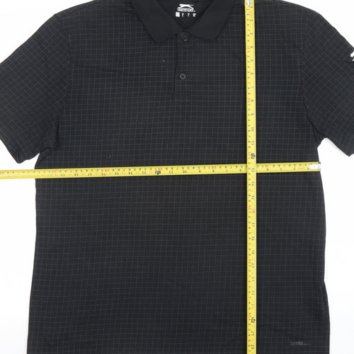 Slazenger Men's Black Check Polo Shirt L Lightweight Sports Top