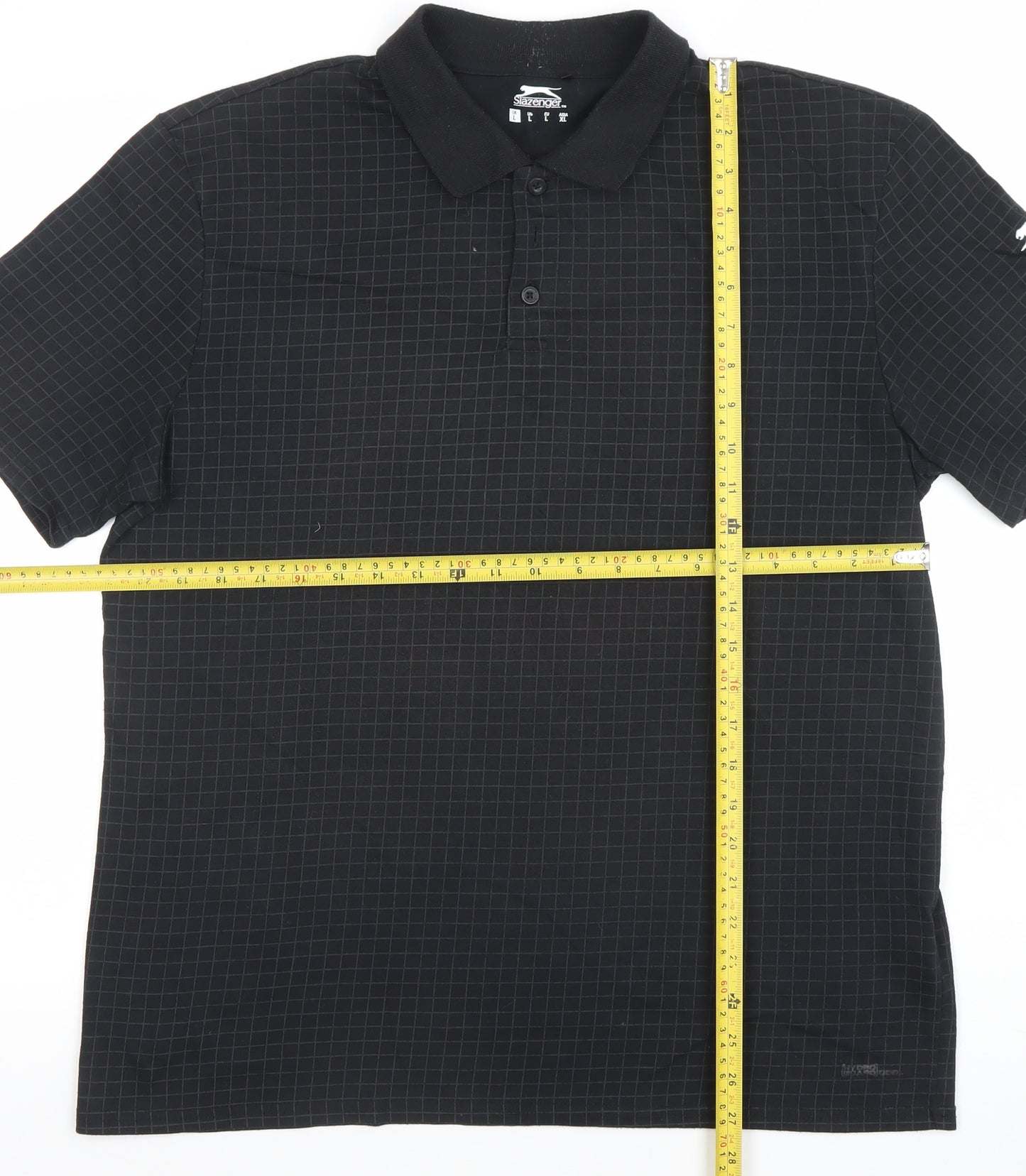 Slazenger Men's Black Check Polo Shirt L Lightweight Sports Top