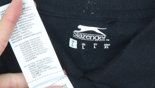 Slazenger Men's Black Check Polo Shirt L Lightweight Sports Top