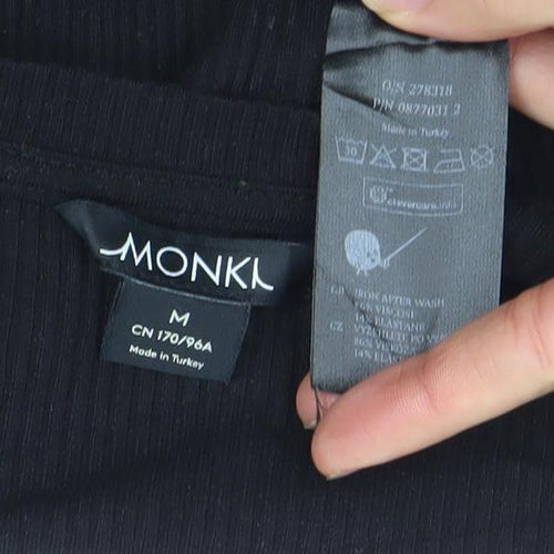 Monki Womens Black Long Sleeve Ribbed V-Neck Bodysuit Size M