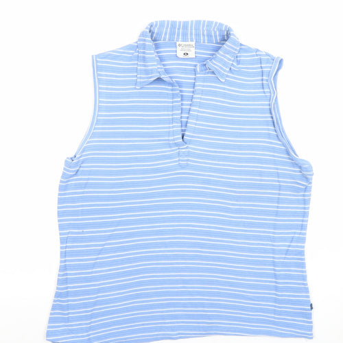Columbia Womens Blue Striped Sleeveless Cotton Polo Top XL