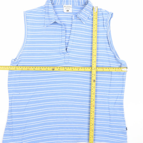 Columbia Womens Blue Striped Sleeveless Cotton Polo Top XL