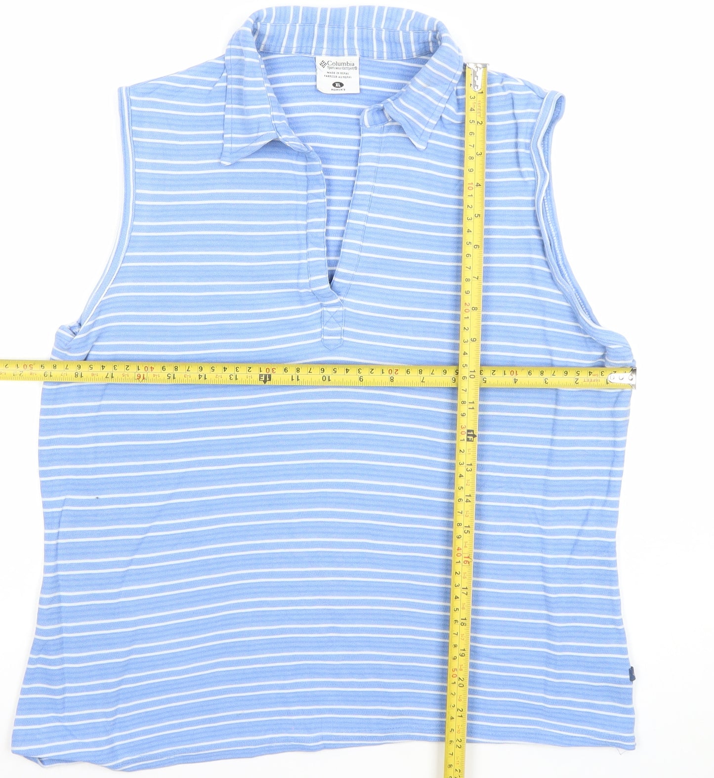 Columbia Womens Blue Striped Sleeveless Cotton Polo Top XL