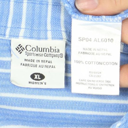 Columbia Womens Blue Striped Sleeveless Cotton Polo Top XL