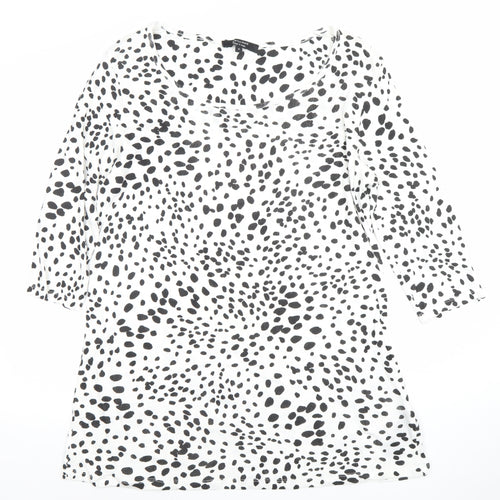 Joules Womens White Black Animal Print Jersey Top Size 16 3/4 Sleeve