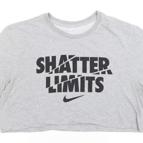 Nike Women's Grey Cropped Dri-FIT T-Shirt Size L Casual Sports Tee