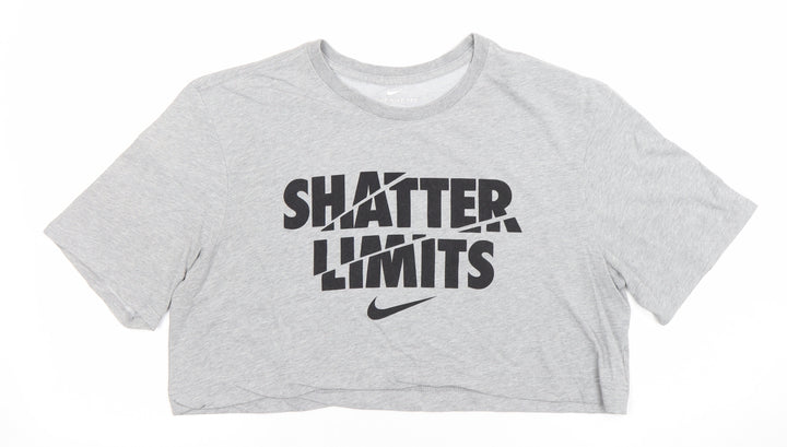 Nike Women's Grey Cropped Dri-FIT T-Shirt Size L Casual Sports Tee