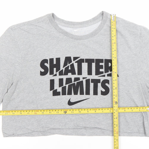 Nike Women's Grey Cropped Dri-FIT T-Shirt Size L Casual Sports Tee
