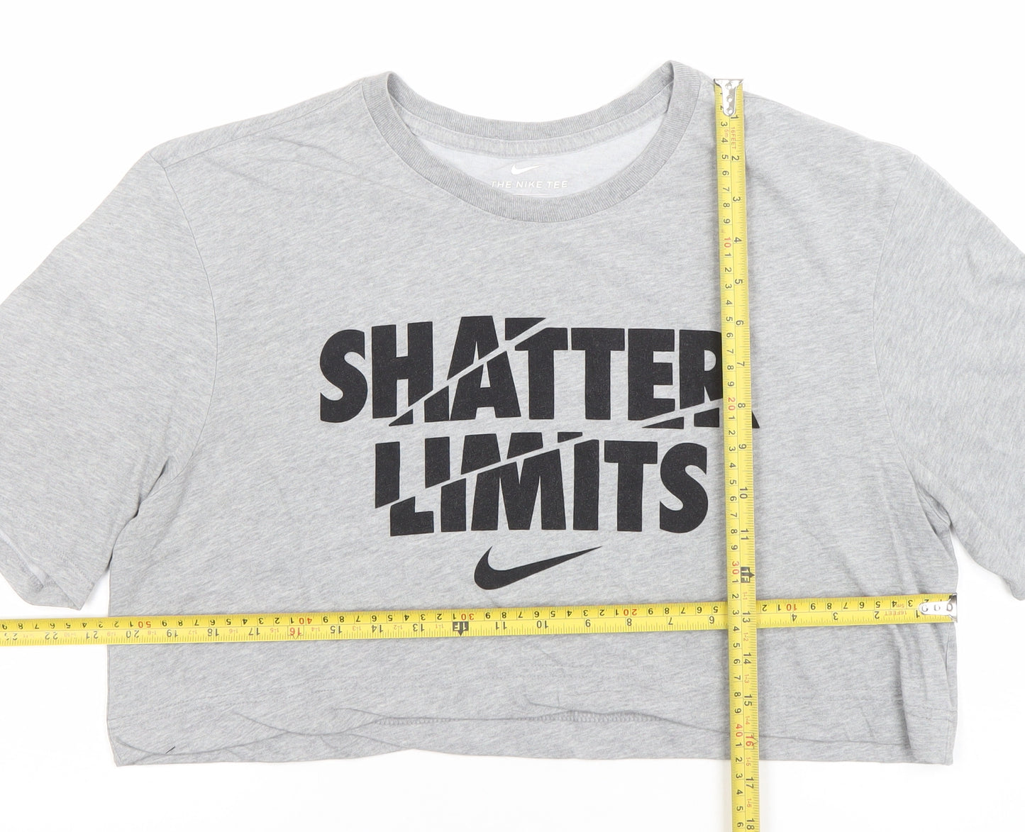 Nike Women's Grey Cropped Dri-FIT T-Shirt Size L Casual Sports Tee