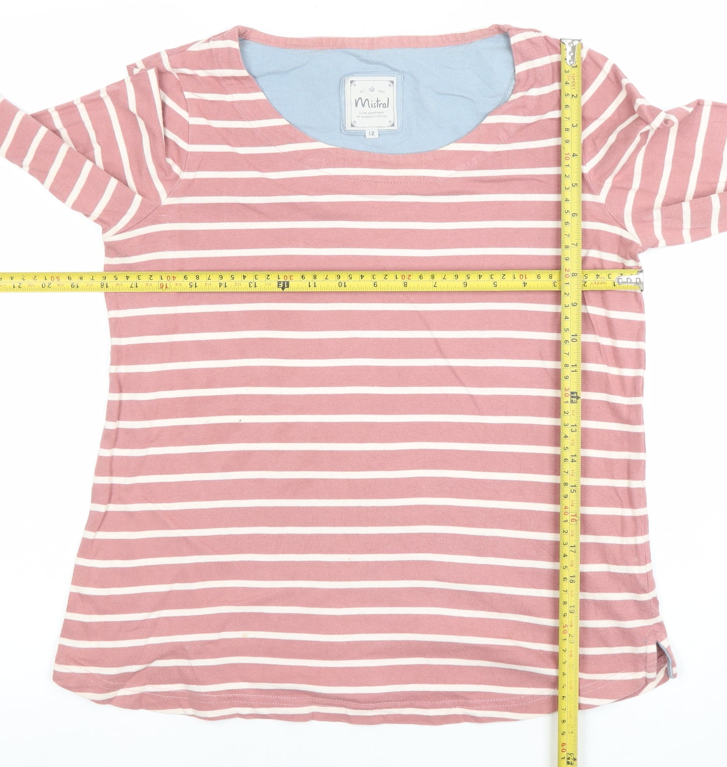 Mistral Womens Pink Striped Long Sleeve Cotton Jersey Top Size 12