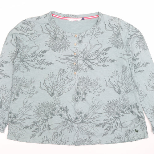 Penny Rose Women's Green Floral Button-Up Long Sleeve Cotton Tunic Top Size L