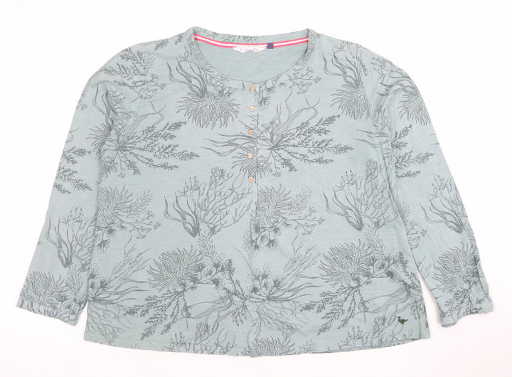 Penny Rose Women's Green Floral Button-Up Long Sleeve Cotton Tunic Top Size L
