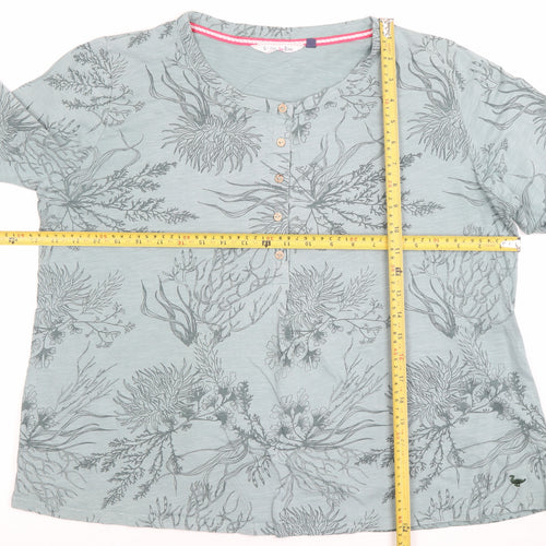 Penny Rose Women's Green Floral Button-Up Long Sleeve Cotton Tunic Top Size L