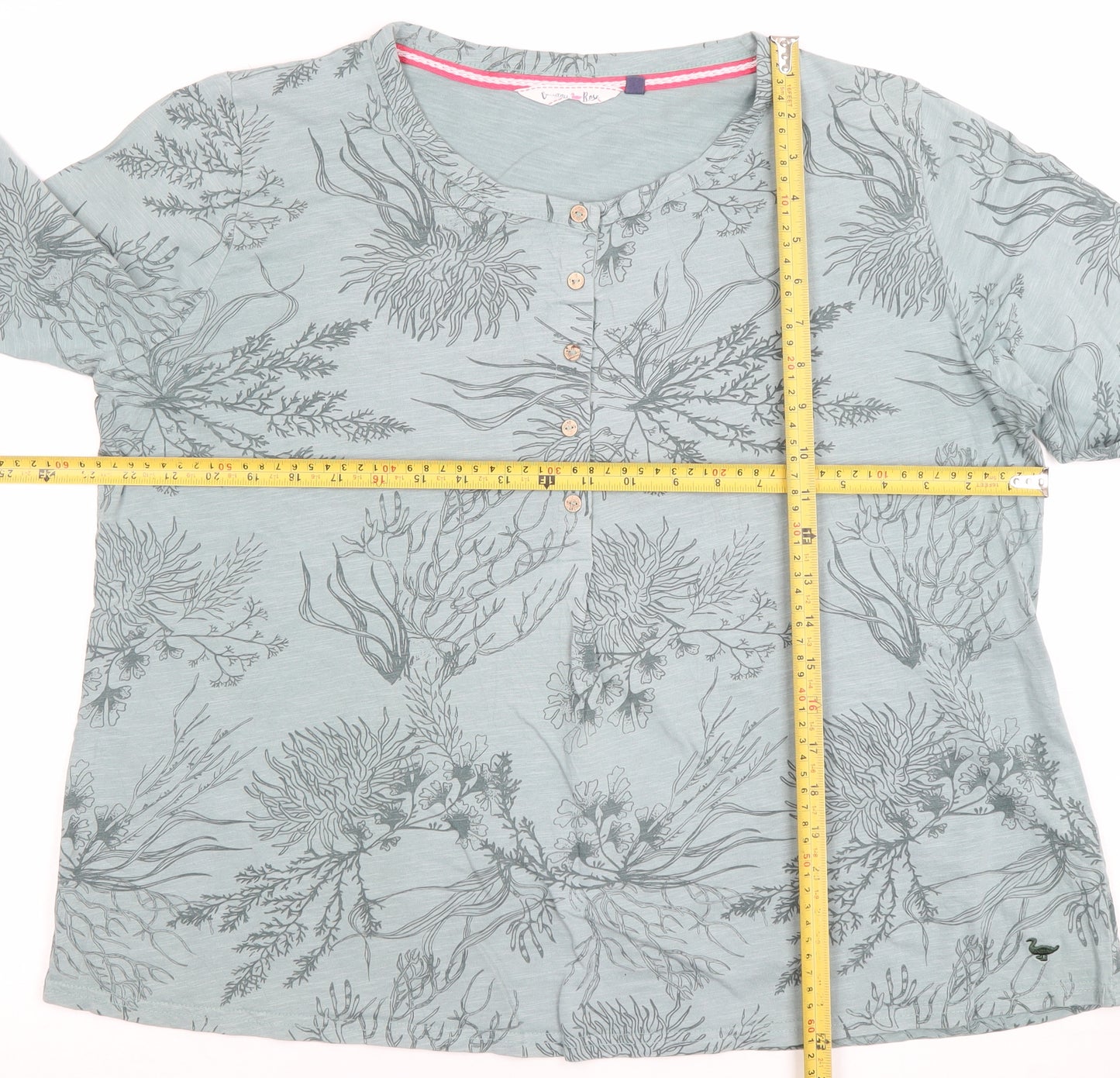 Penny Rose Women's Green Floral Button-Up Long Sleeve Cotton Tunic Top Size L