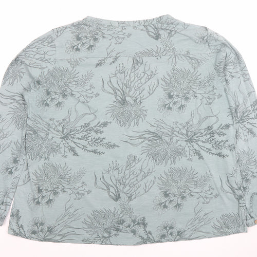Penny Rose Women's Green Floral Button-Up Long Sleeve Cotton Tunic Top Size L