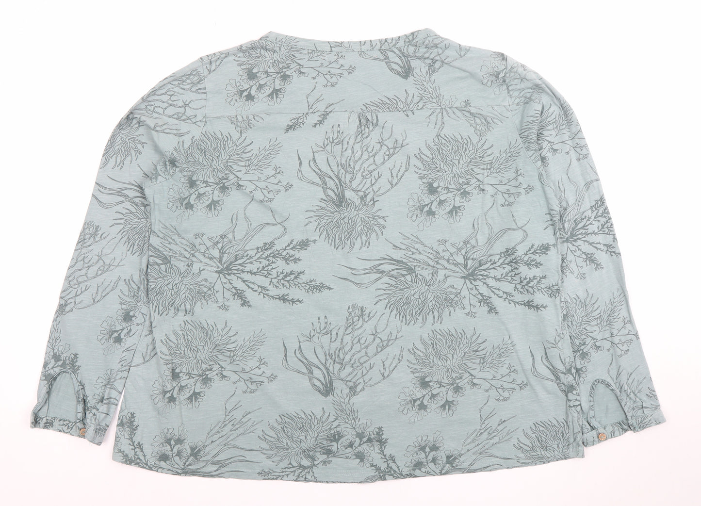Penny Rose Women's Green Floral Button-Up Long Sleeve Cotton Tunic Top Size L